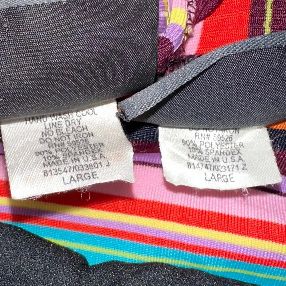 Becca Retro Colorful Striped Triangle Halter Buckle Bikini Swim Set Size Large - Picture 3 of 15